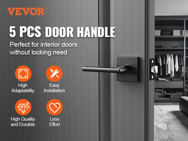 VEVOR passage door handle showcased with a modern closet in the background, highlighting easy installation.
