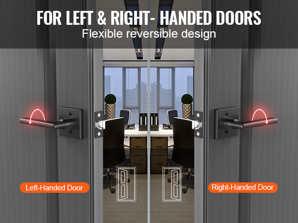 handles for left and right-handed office doors, showcasing VEVOR passage door handle features.