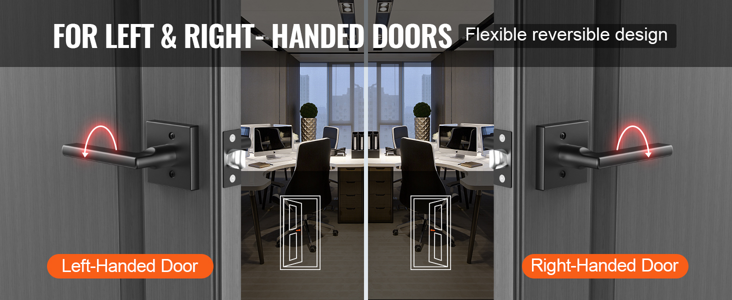 handles for left and right-handed office doors, showcasing VEVOR passage door handle features.