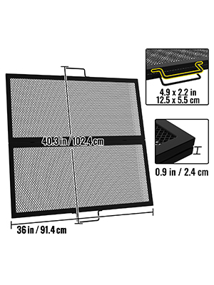 VEVOR fire pit cooking grate with mesh, 36x40 inches dimensions, and corner thickness of 0.9 inches.