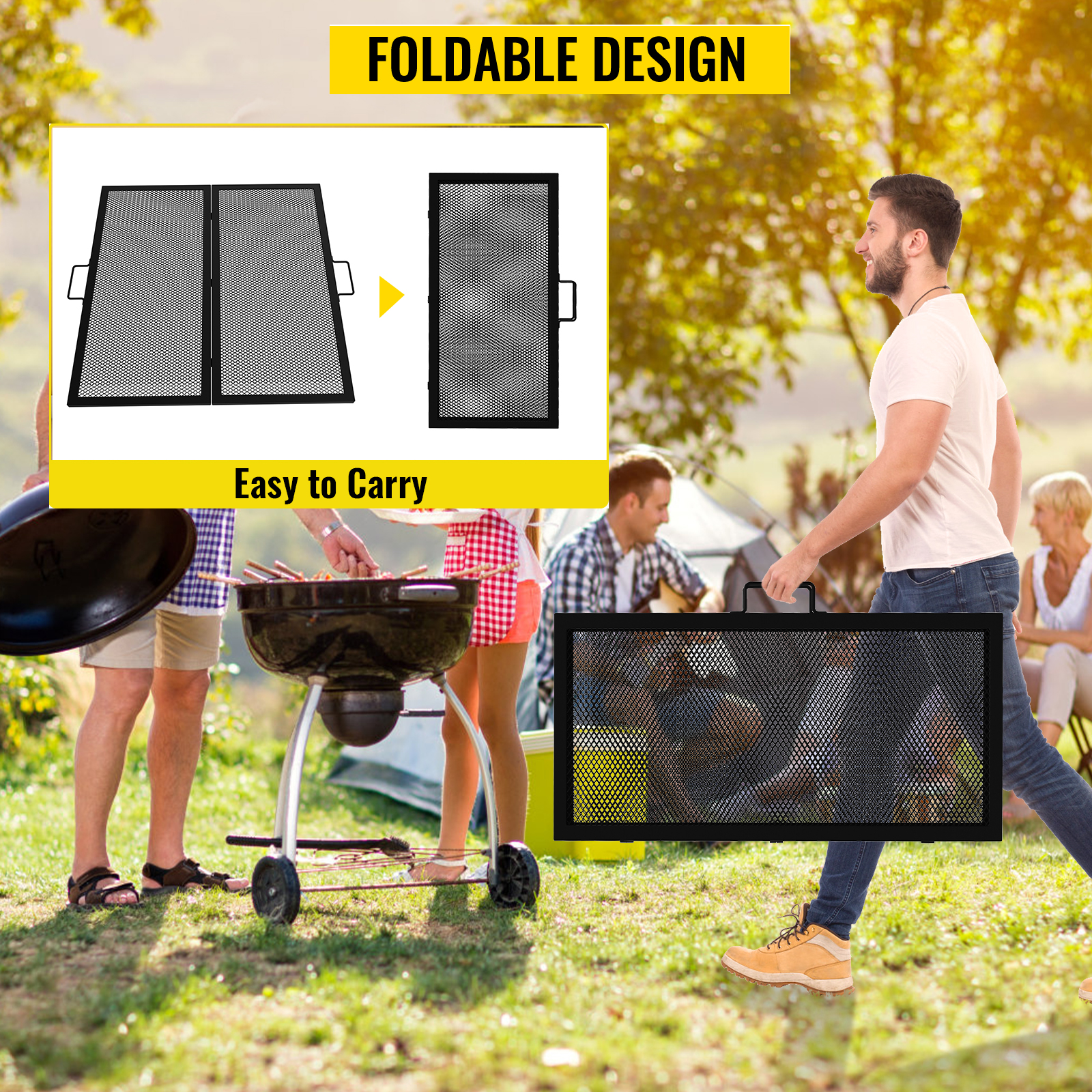foldable VEVOR fire pit cooking grate, easy to carry, perfect for outdoor gatherings and barbecues.
