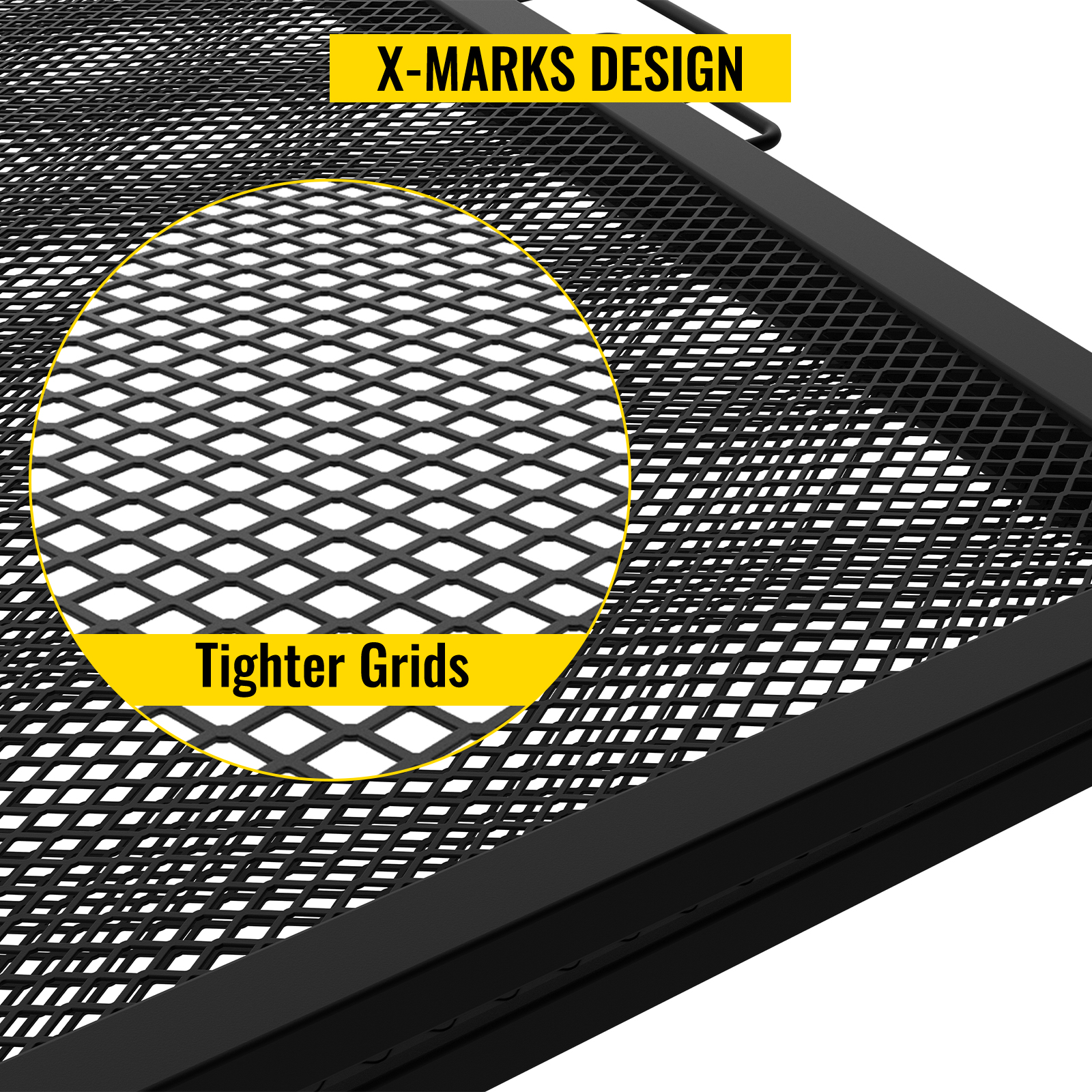 VEVOR fire pit cooking grate with x-marks design for tighter grids, ensuring optimal cooking and safety.