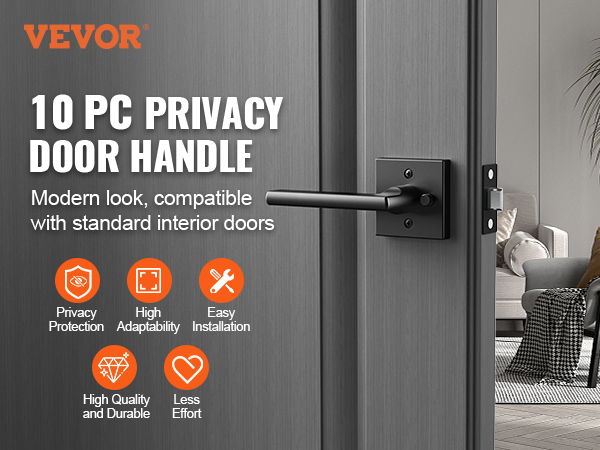 VEVOR privacy door handle set, modern design, compatible with standard interior doors, easy install.