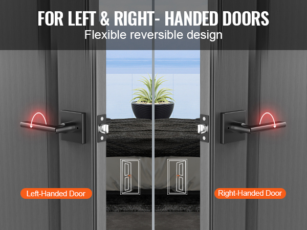 VEVOR privacy door handle on left- and right-handed doors, flexible reversible design.