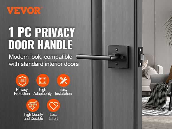 VEVOR privacy door handle on modern gray door, minimalistic living room in the background.