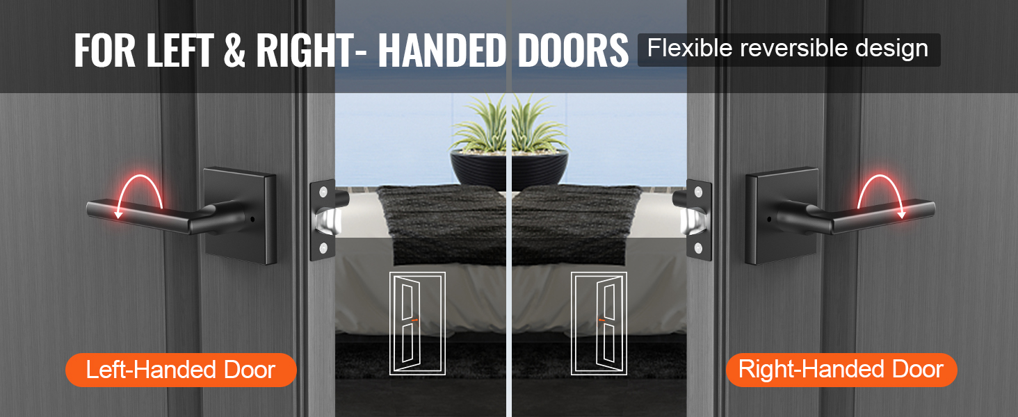 VEVOR privacy door handle for left and right-handed doors, flexible reversible design.