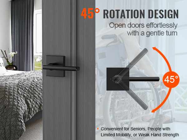 VEVOR privacy door handle with 45° rotation, ideal for seniors and limited mobility users.