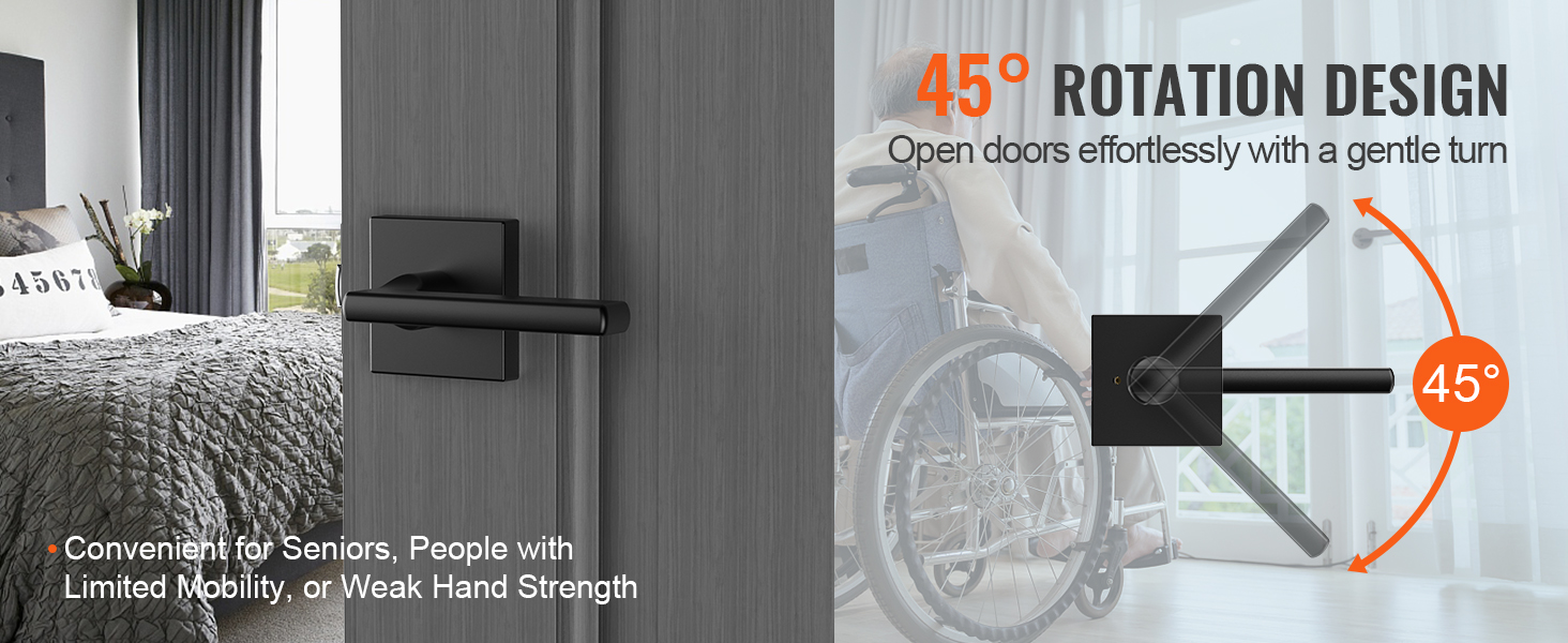 VEVOR privacy door handle with 45° rotation, ideal for seniors and limited mobility users.