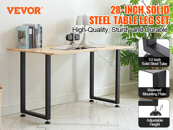 VEVOR adjustable furniture legs, 28-inch solid steel table leg set, high-quality and durable.