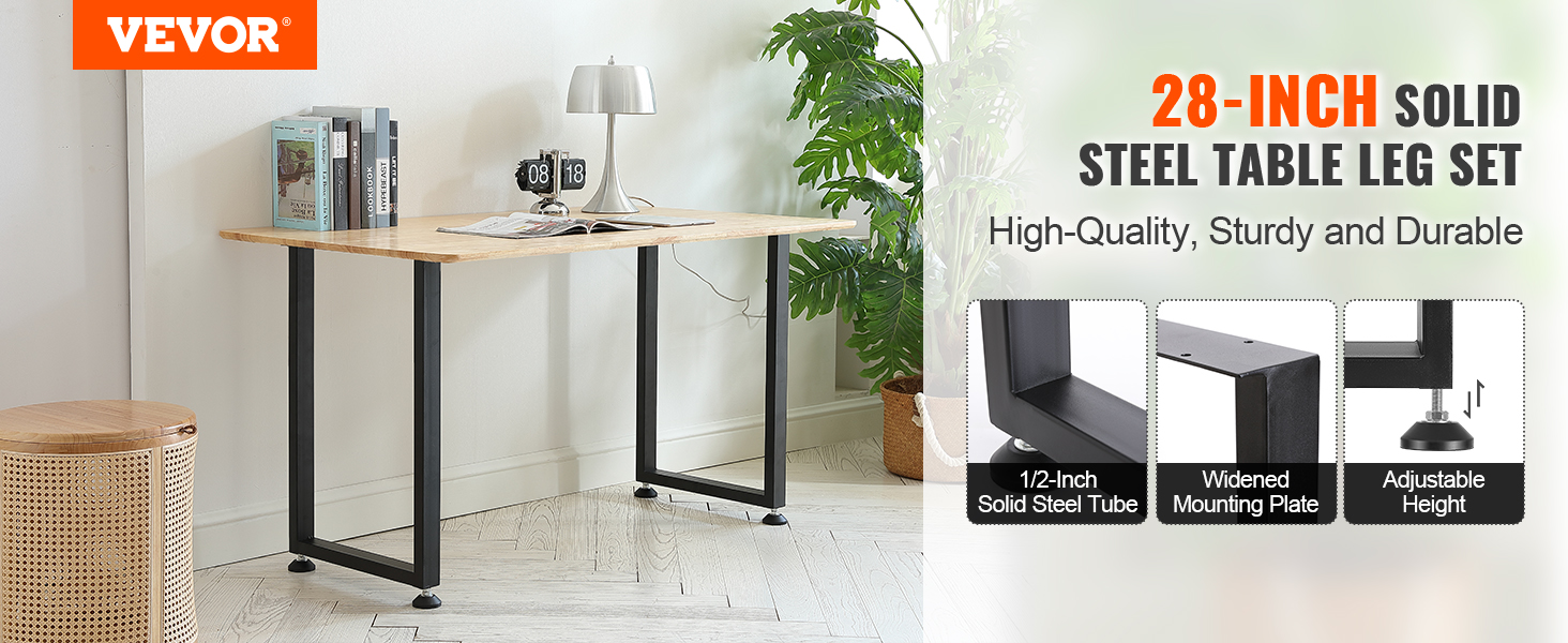 VEVOR adjustable furniture legs, 28-inch solid steel table leg set, high-quality and durable.