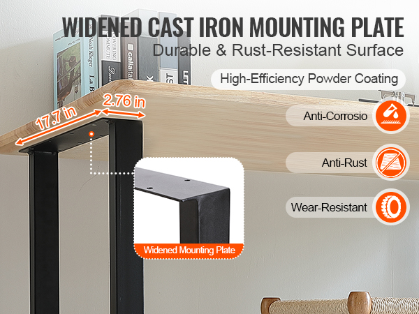 VEVOR adjustable furniture legs with widened cast iron mounting plate and high-efficiency powder coating.