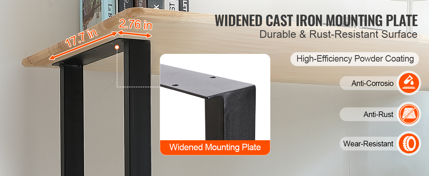 VEVOR adjustable furniture legs with widened cast iron mounting plate and high-efficiency powder coating.