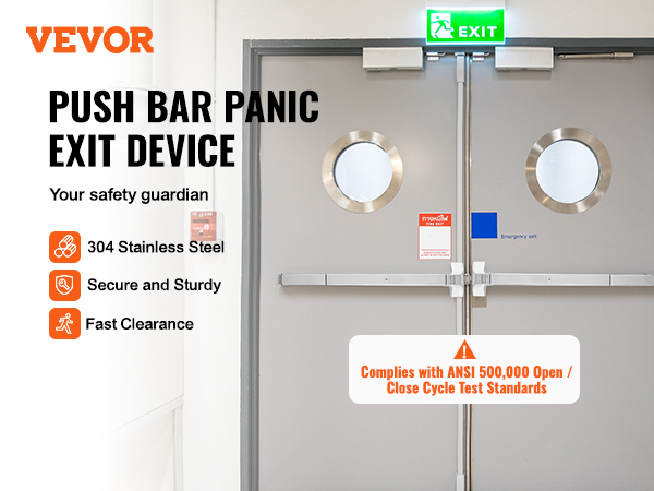 VEVOR panic exit device - 304 stainless steel, secure and sturdy push bar for emergency exits.