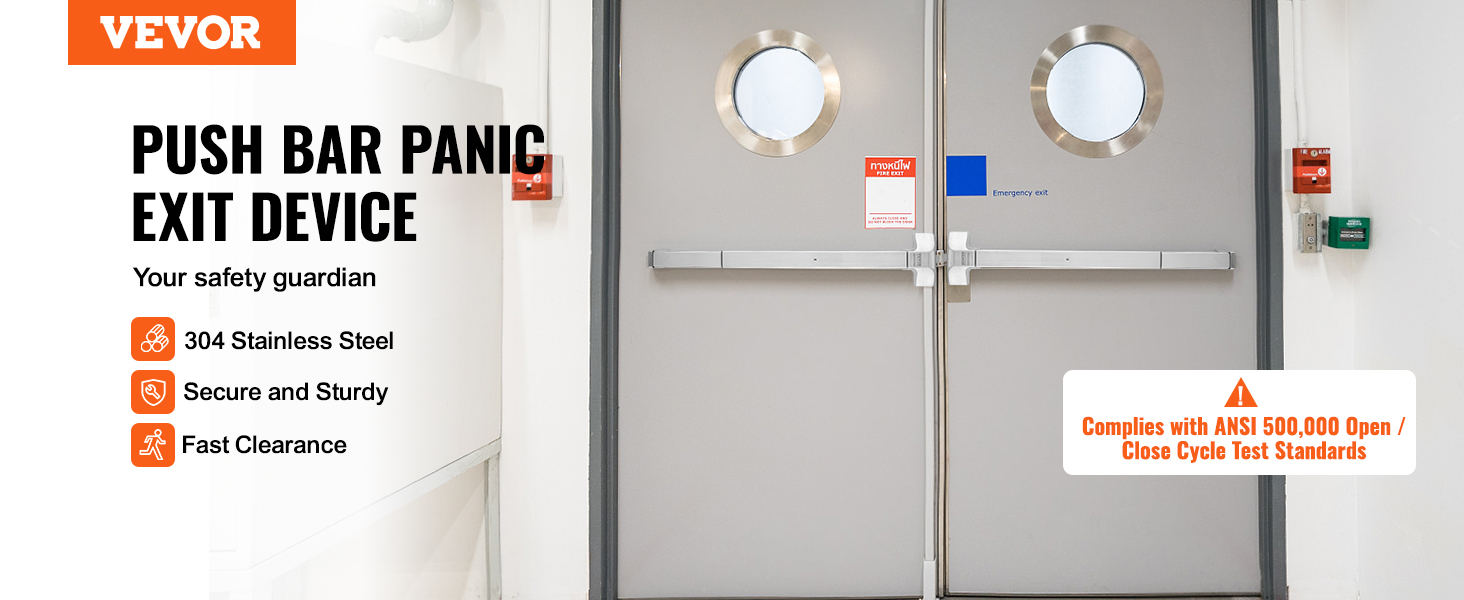 VEVOR panic exit device - 304 stainless steel, secure and sturdy push bar for emergency exits.