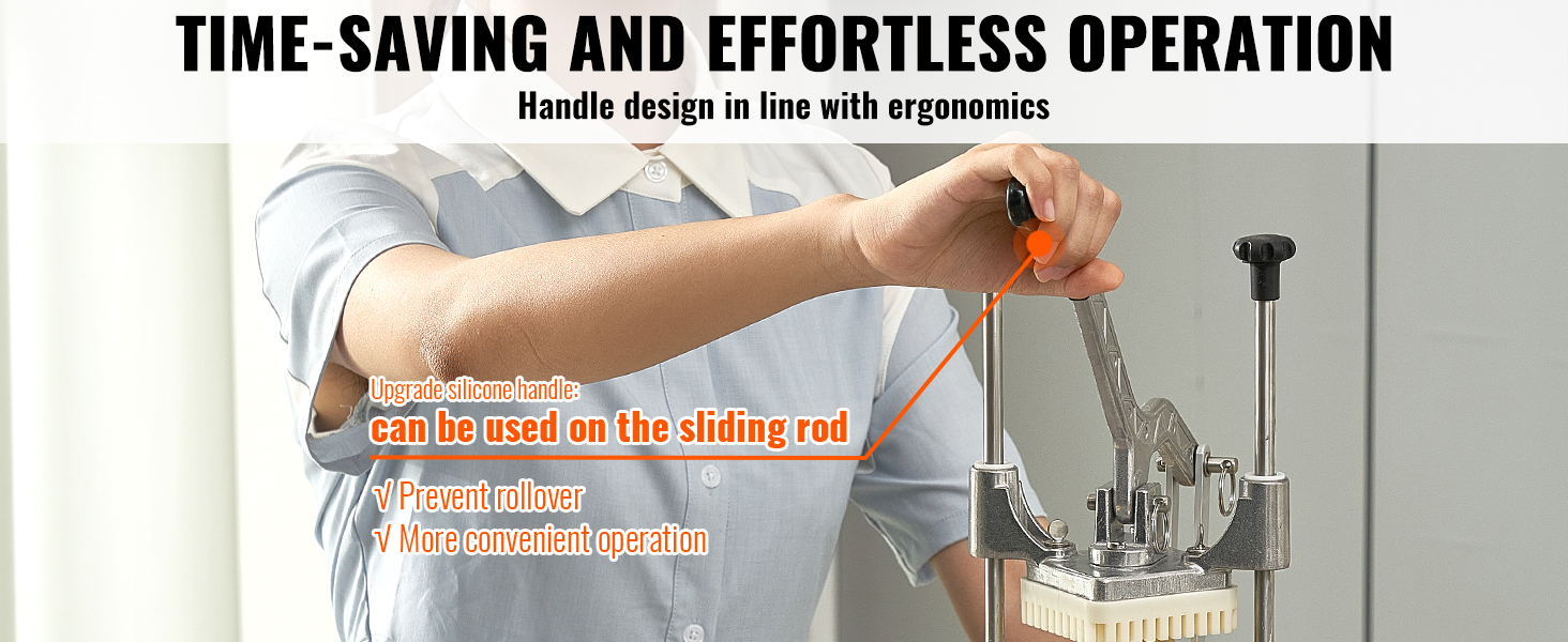 person using VEVOR vegetable fruit chopper with ergonomic handle and silicone grip for efficient use.