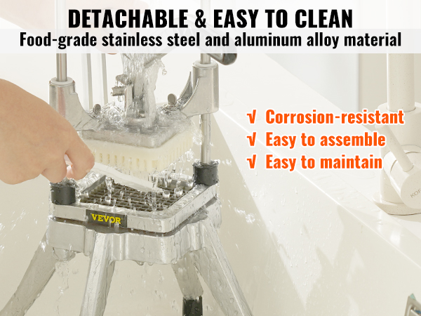 cleaning VEVOR vegetable fruit chopper, food-grade stainless steel and aluminum alloy in the kitchen sink.