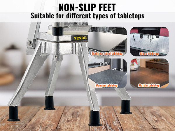 VEVOR vegetable fruit chopper with non-slip feet, suitable for steel, glass, wood, and marble tabletops.