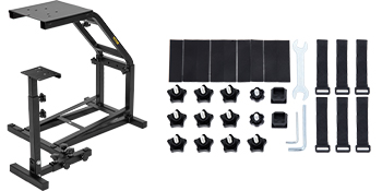 VEVOR racing simulator cockpit with adjustable frame, bolts, straps, and tools included.