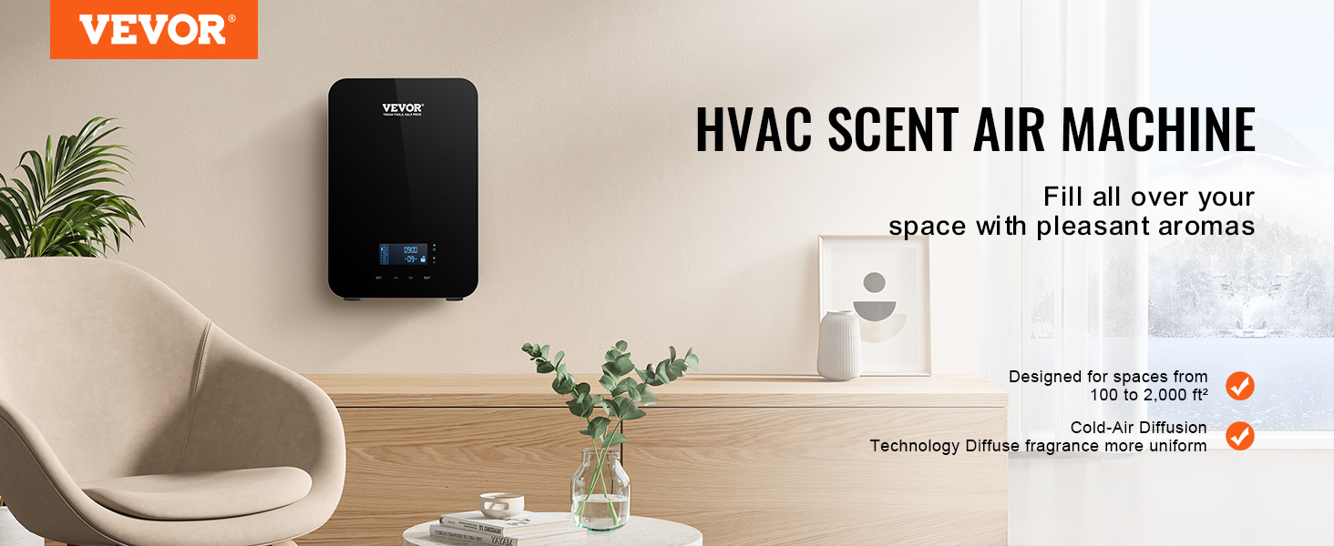 VEVOR hvac scent diffuser in a modern room setting, enhancing air with pleasant aromas.
