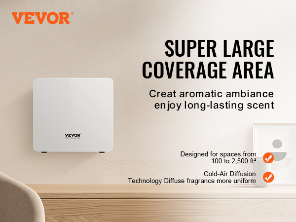 VEVOR scent air machine on wall in cozy room with chair, plant, and window. super large coverage area.