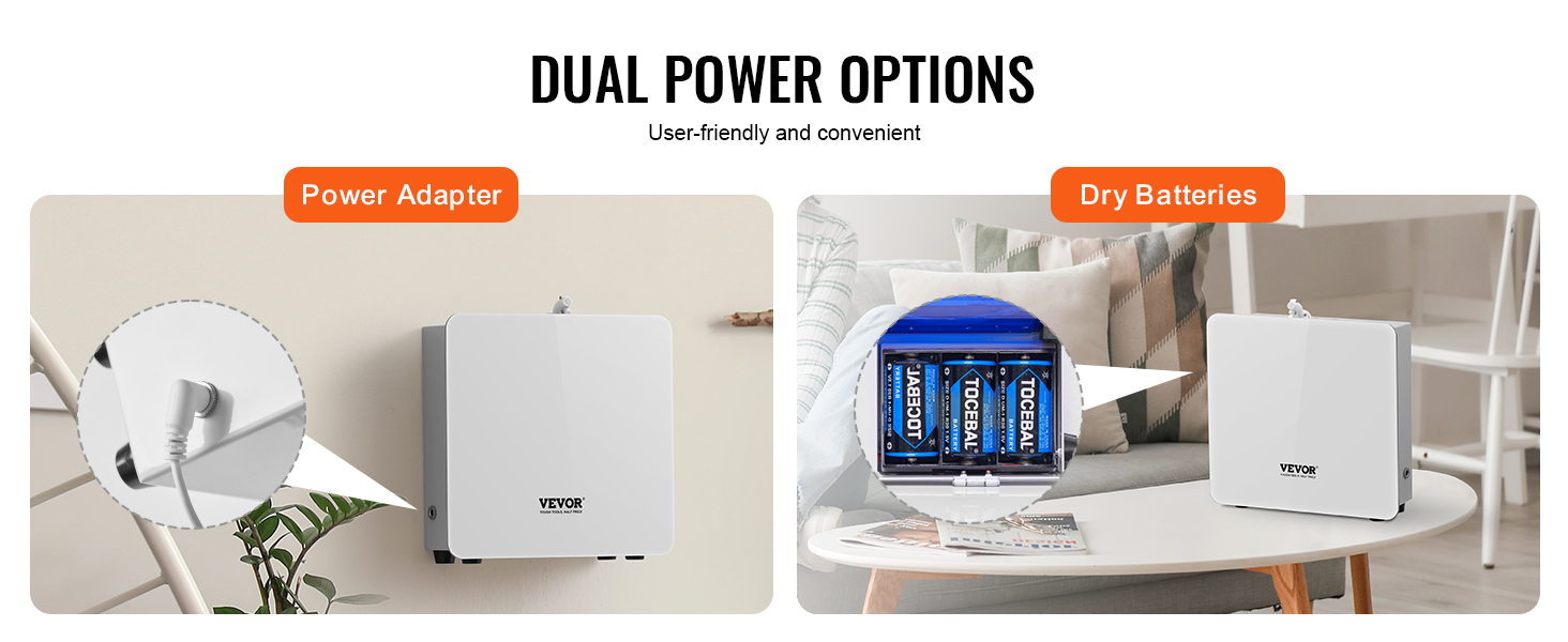 VEVOR scent air machine with dual power options: power adapter or dry batteries. user-friendly and convenient.