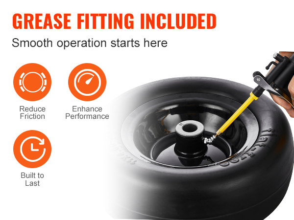 VEVOR lawn mower tires with grease fitting for reduced friction, enhanced performance, and durability.