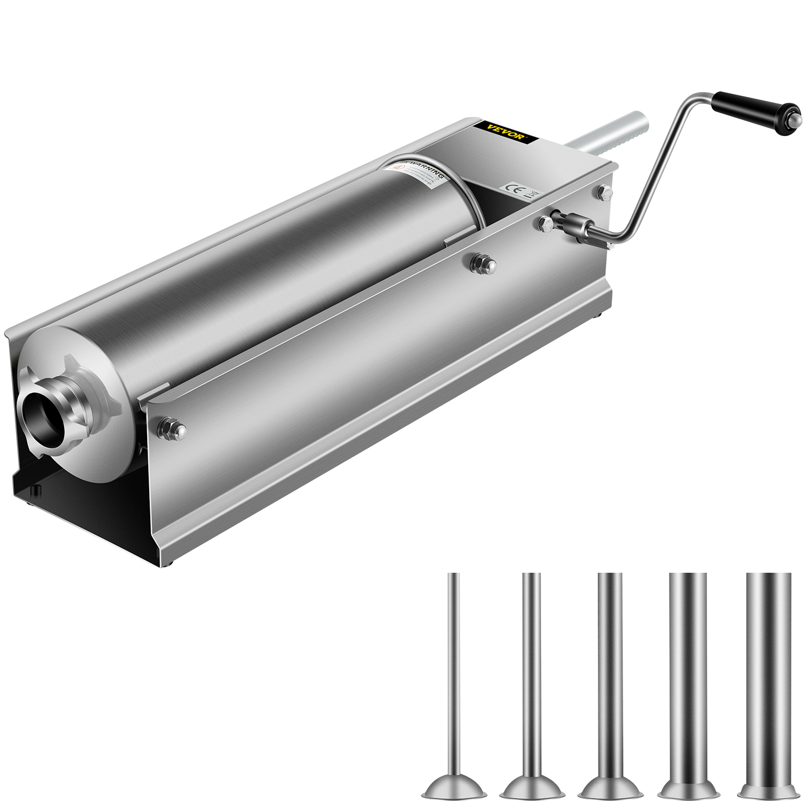 VEVOR sausage stuffer with stainless steel cylinder and four stuffing tubes