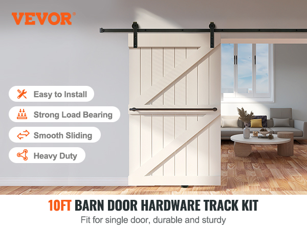 VEVOR sliding barn door hardware kit in use with 10ft track kit, easy installation, and durable design.