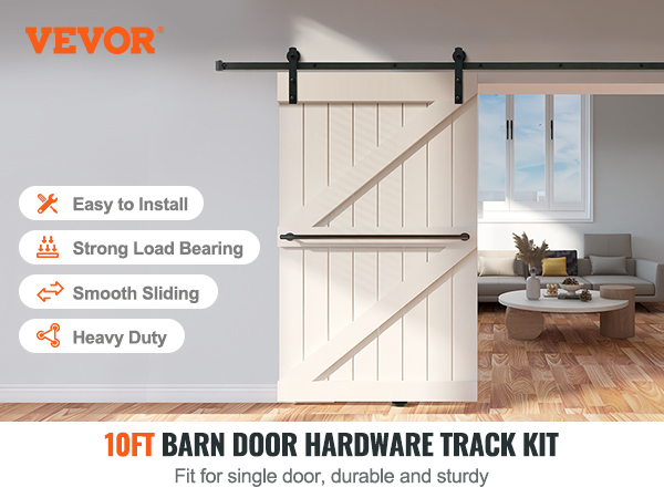 VEVOR sliding barn door hardware track kit in stylish living room, easy to install, durable and smooth.