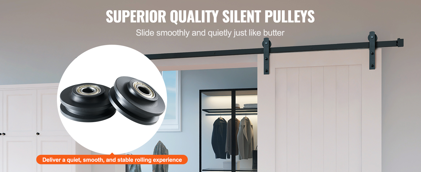 superior quality VEVOR sliding barn door hardware with silent pulleys for smooth, quiet operation.