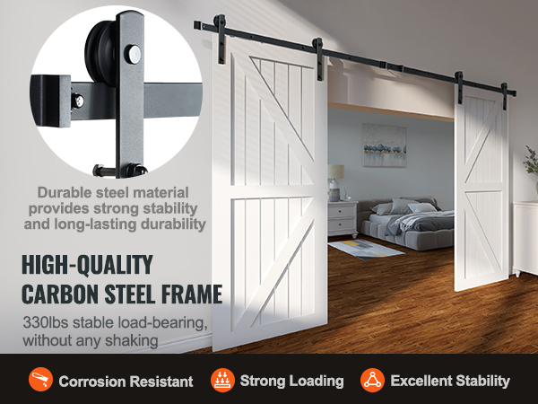high-quality steel frame sliding barn doors with VEVOR sliding barn door hardware kit, 330 lbs load-bearing.
