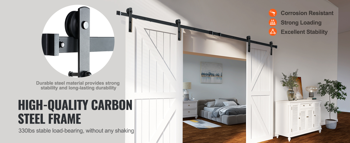 high-quality steel frame sliding barn doors with VEVOR sliding barn door hardware kit, 330 lbs load-bearing.