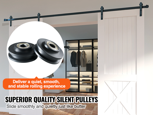 superior quality silent pulleys for VEVOR sliding barn door hardware kit, delivering smooth, quiet rolling.