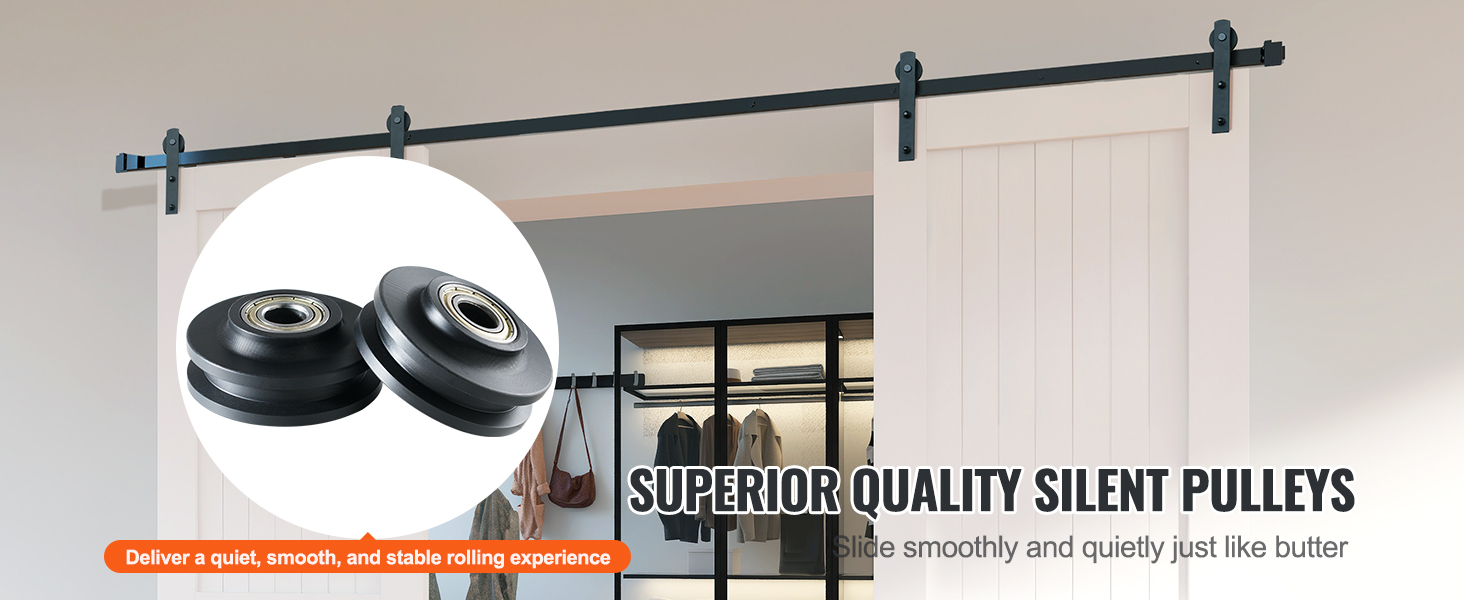superior quality silent pulleys for VEVOR sliding barn door hardware kit, delivering smooth, quiet rolling.