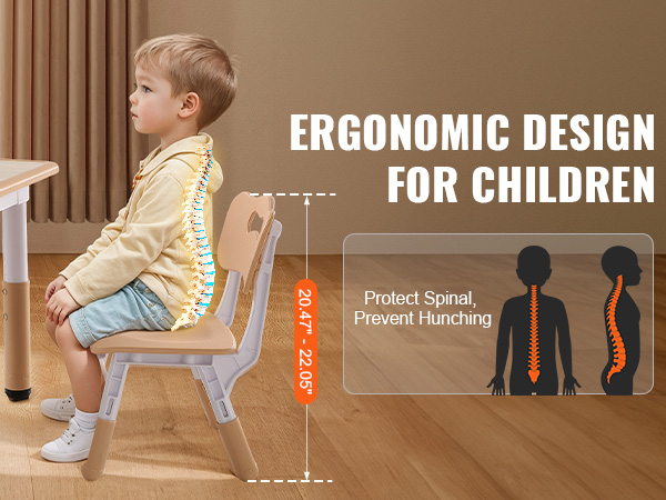 VEVOR kids table and chairs set with ergonomic design to protect spinal health and prevent hunching.