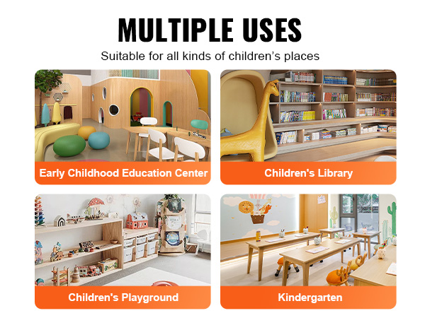 multiple uses for VEVOR kids table and chairs set: early education center, library, playground, kindergarten.