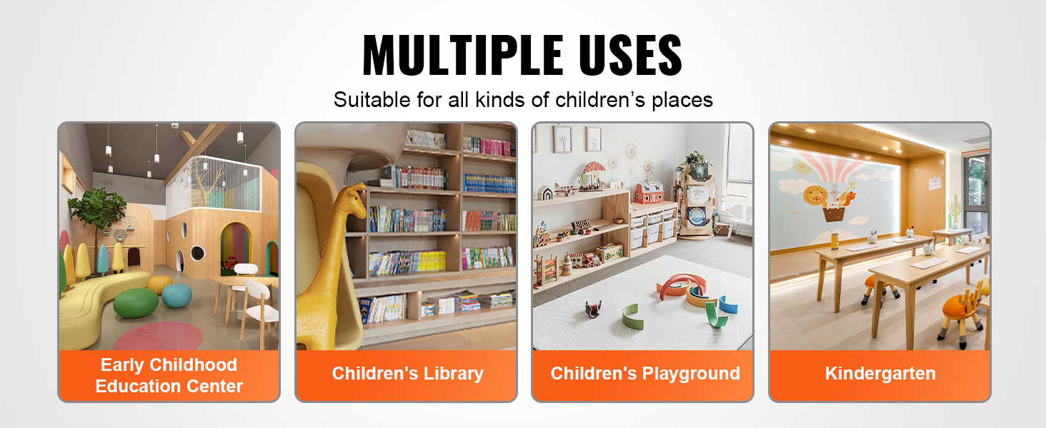 multiple uses for VEVOR kids table and chairs set: early education center, library, playground, kindergarten.
