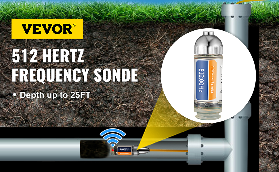 VEVOR drain locator - 512 hertz sonde, detects up to 25ft depth.