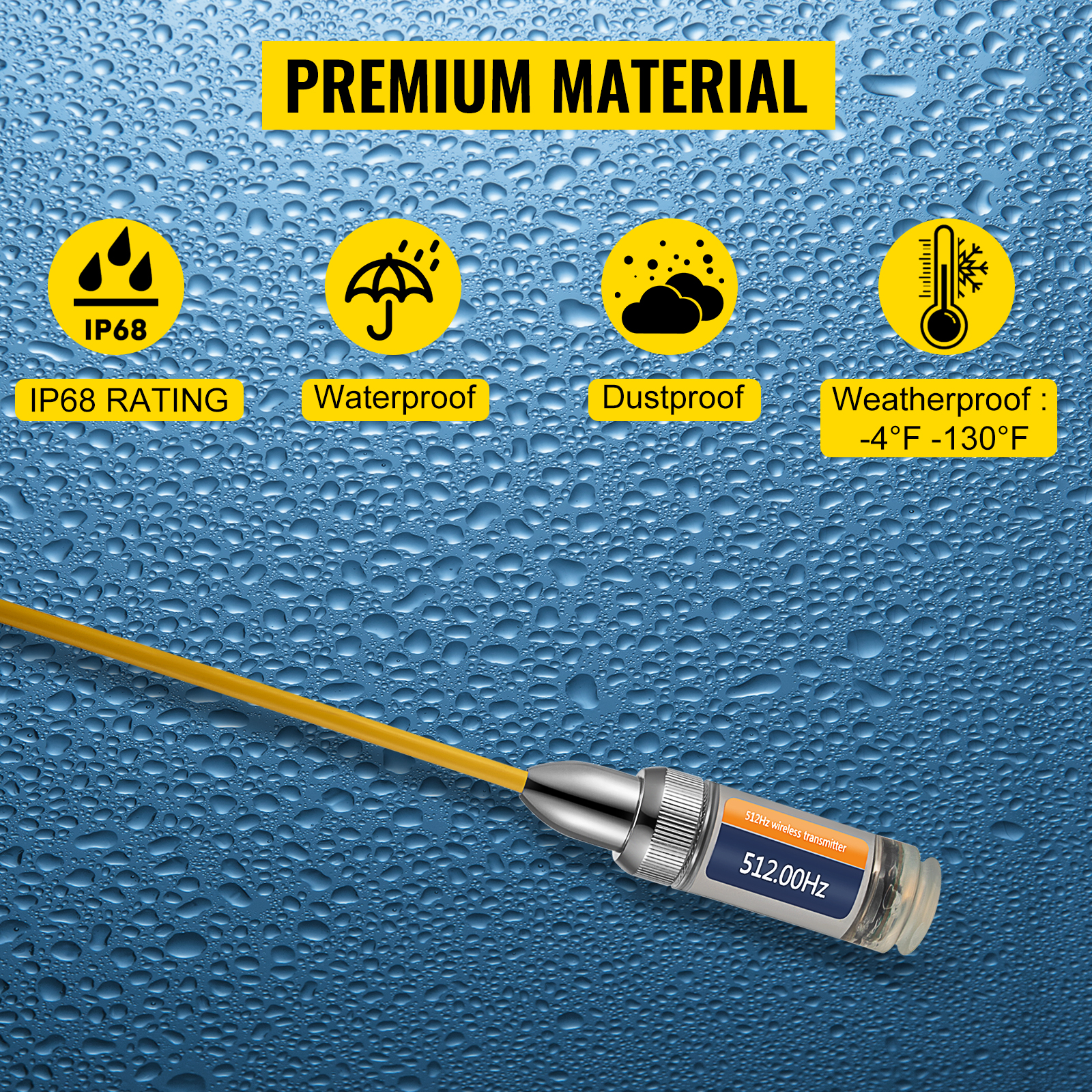 VEVOR drain locator with ip68 rating, waterproof, dustproof, and weatherproof features.