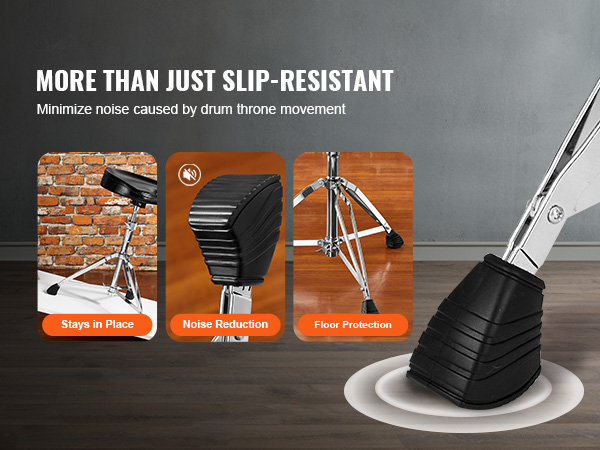 VEVOR drum throne showcasing slip-resistant, noise reduction, and floor protection features.