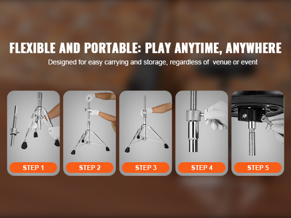 flexible and portable VEVOR drum throne assembly steps for easy carrying and storage, anytime, anywhere.