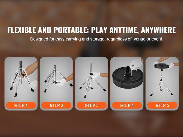 flexible and portable VEVOR drum throne assembly steps for easy carrying and storage at any venue.