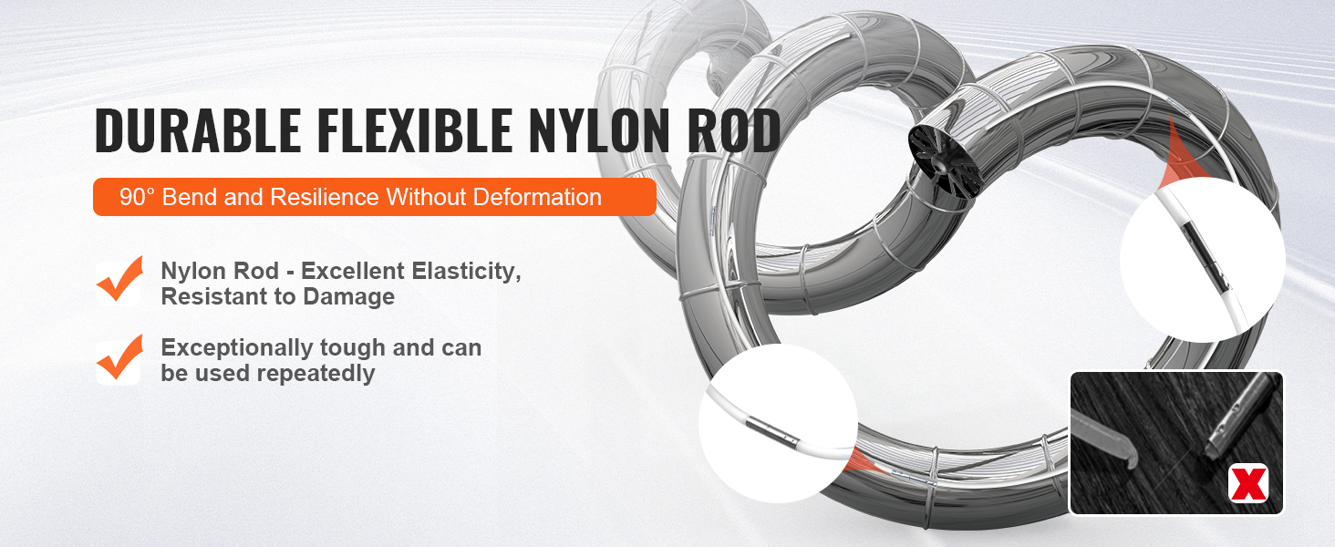 durable, flexible nylon rod demonstrating 90° bend for the VEVOR dryer vent cleaner kit, showcasing resilience.