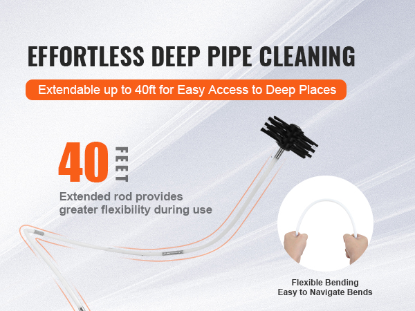 VEVOR dryer vent cleaner kit extends up to 40ft for deep pipe cleaning, with flexible bending for easy access.