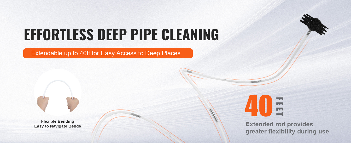 VEVOR dryer vent cleaner kit extends up to 40ft for deep pipe cleaning, with flexible bending for easy access.