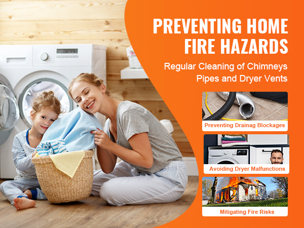 preventing home fire hazards with VEVOR dryer vent cleaner kit, avoiding dryer malfunctions and fire risks.