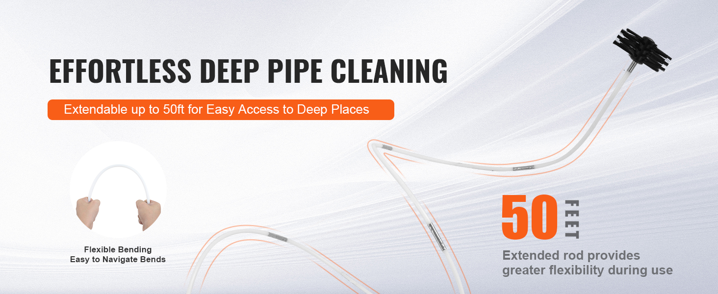 effortless deep pipe cleaning with VEVOR dryer vent cleaner kit, extendable up to 50 feet for flexibility.