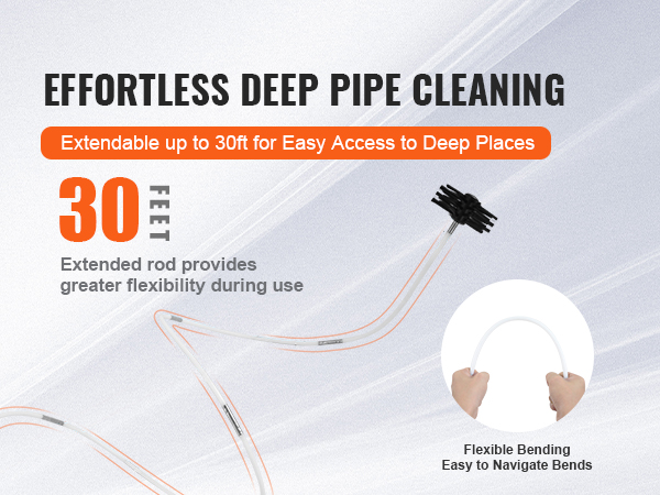 effortless deep pipe cleaning with VEVOR dryer vent cleaner, extendable to 30ft for easy access.