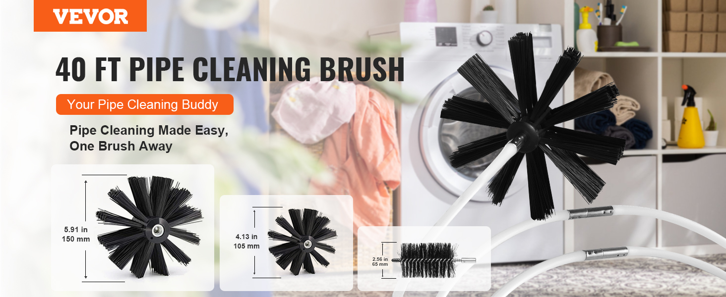 VEVOR dryer vent cleaner kit in a laundry room with a washing machine and storage shelves.