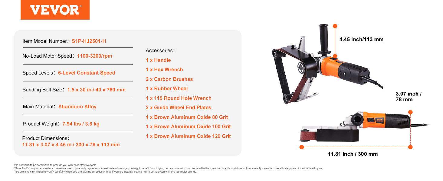 VEVOR pipe tube polisher with 6-level speed, aluminum alloy, and multiple accessories. model s1p-hj2501-h.